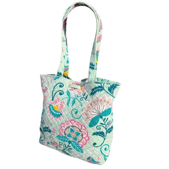 ˚₊‧꒰ა ☆ ໒꒱ ‧₊˚ Vera Bradley Iconic Small Vera Tote Bag in Mint Flowers (3A- DM) - Picture 1 of 11